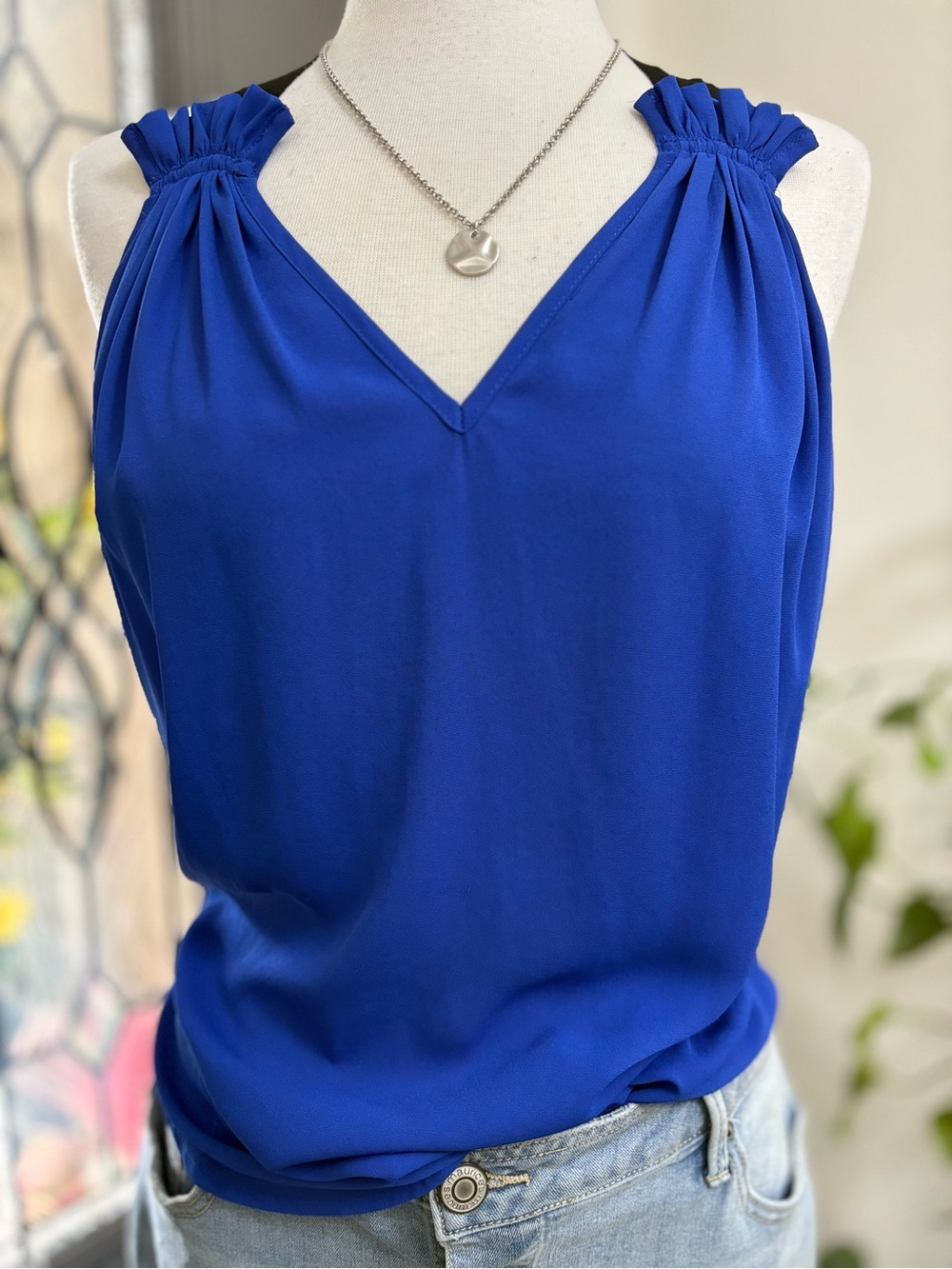 Karen Kane Cobalt Blue V-Neck Sleeveless Blouse